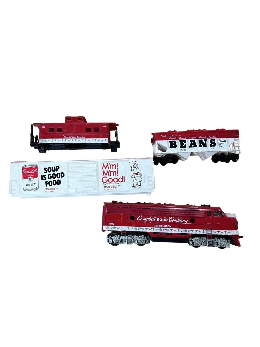 Vintage 1982 Campbell's Red Collectible Toy Train Cars Set Campbell Soup Company